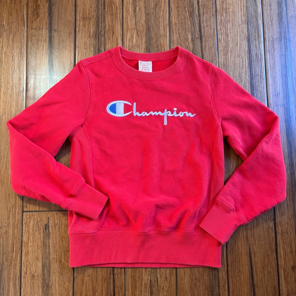 Champion Men's Reverse Weave Heavyweight Crew Neck Red Thick Sweatshirt ~ Small